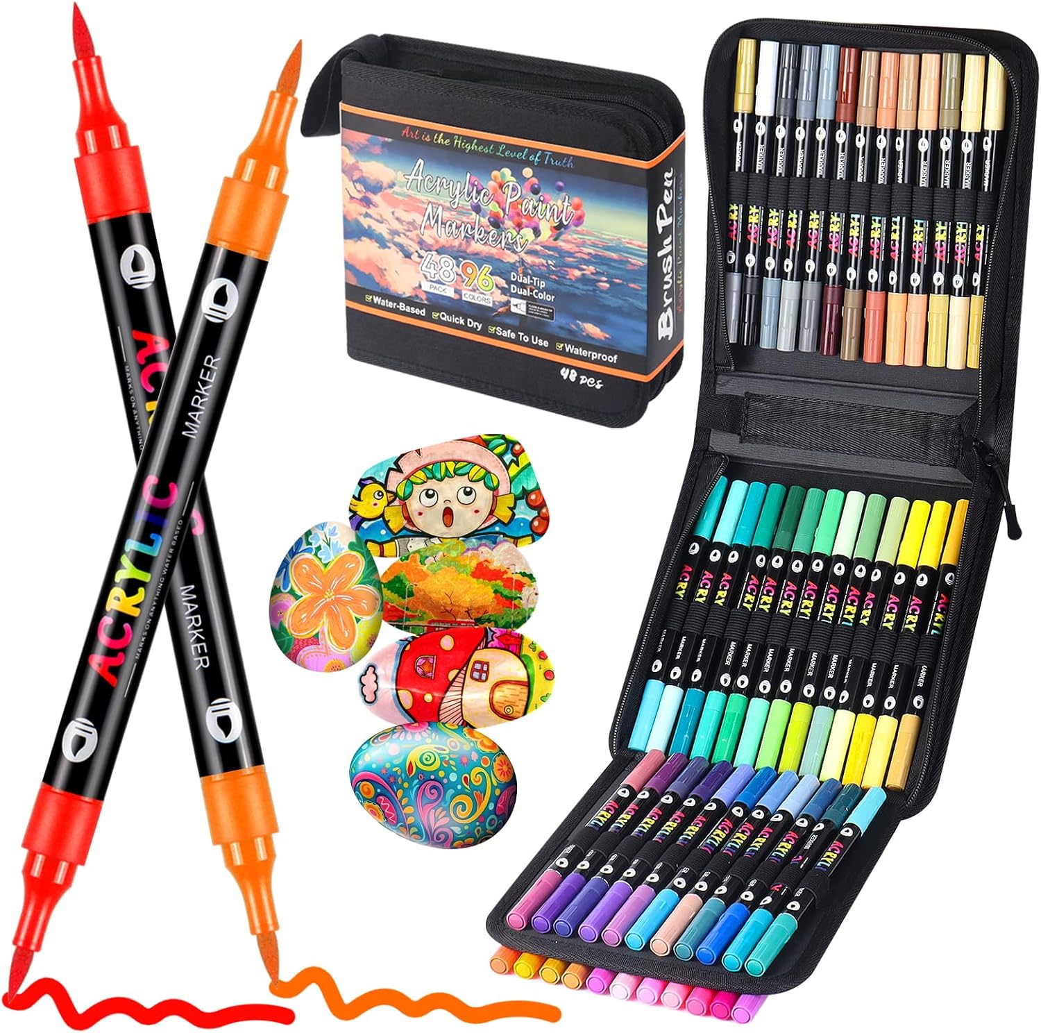 Read more about the article Sanyetral 96 Colors Acrylic Panit Markers, 48 Pcs Dual Brush Tip