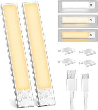 Read more about the article Under Cabinet Lights 2 Pack 8 inch Rechargeable Battery Operated Motion Sensor Light Indoor USB Charging Closet Lights Battery Operated with 3 Color Temps for Kitchen, Stairs, Home