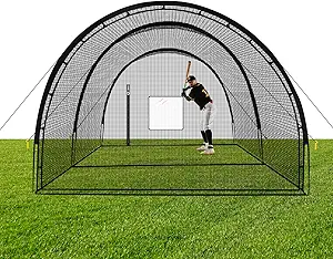 Read more about the article Baseball Batting Cage Net – Batting Cages for Backyard 22x12x8ft Portable Baseball and Softball Batting Cages, Zipper Door with Pitching Machine Hole for Backyard Batting Training