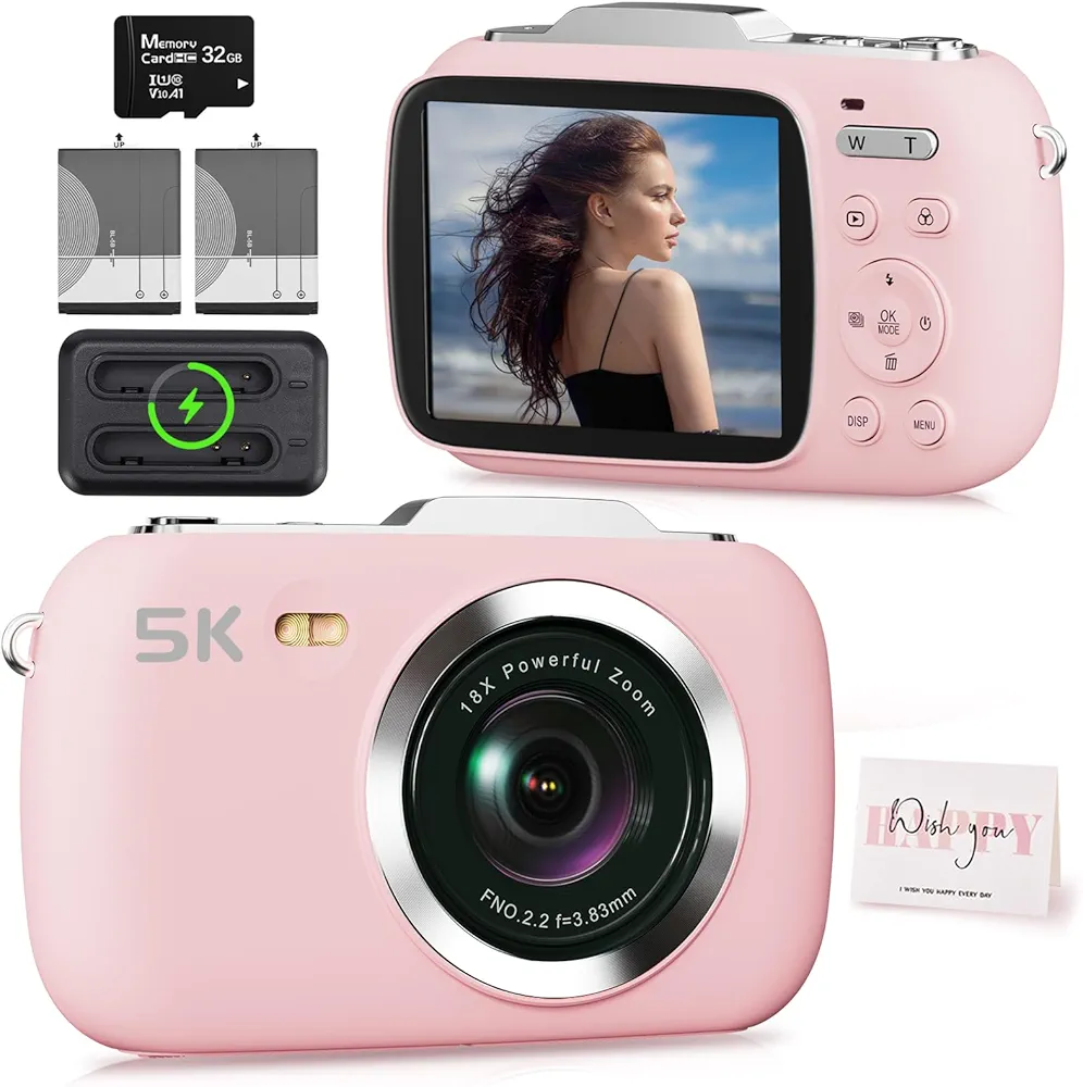 Read more about the article Digital Camera,5K Cameras for Photography,80MP UHD Portable Vlogging Camera,Cheap 18X Zoom Travel Point and Shoot Camera with 32GB TF