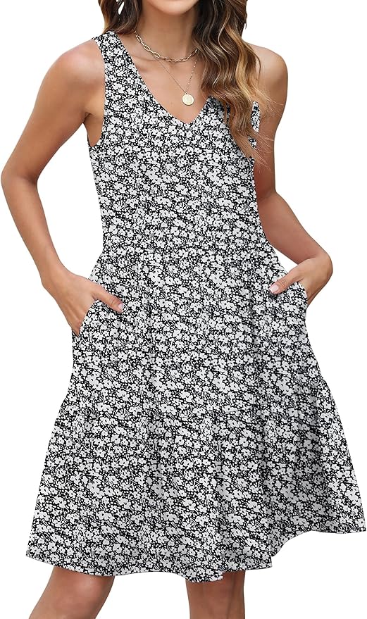 Read more about the article Hiistandd Summer Dresses for Women Sleeveless V-Neck Tiered Floral Mini Dress with Side