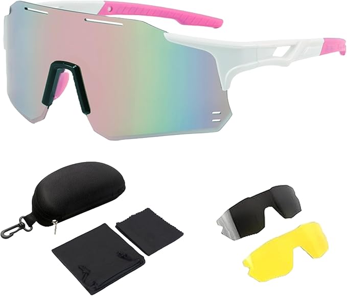 Read more about the article Sports Cycling Glasses Fast Glasses UV 400 Frameless Design Sunglasses for Cycling, Running, Bicycle, Outdoor Sports, Windproof Sports Glasses for Women and Men with 2 Interchangeable Lenses Pink