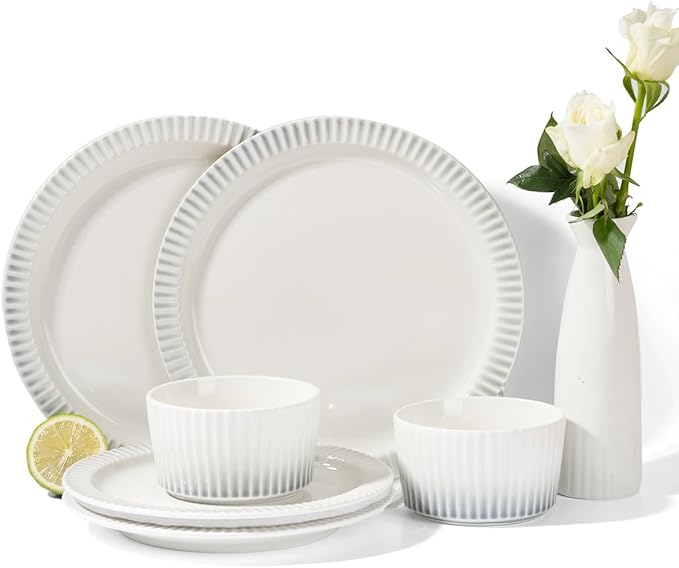 Read more about the article Dinnerware Sets For 2, 6 Pieces Modern Porcelain Plates and Bowls Dishes Sets with Grey Gradient Rim, Microwave and Dishwasher Safe,