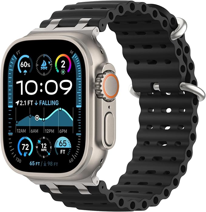 Read more about the article Ocean Armband Kompatibel mit Apple Watch Ultra 2/Ultra 49mm,S10 46mm,9/8/7 45mm,SE2/SE/6/5/4 44mm,3/2/1 42mm, Metallanschluss Sport Uhrenarmband für Männer Frauen, Silber/Schwarz