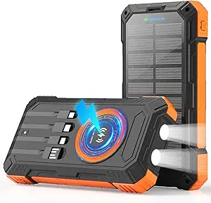 Read more about the article Solar Charger Power Bank 49800mAh Wireless Portable Phone Charger, 22.5W QC3.0 Fast Charging Built in 4 Cables with USB C 6 Outputs & 2 Inputs for All Cell
