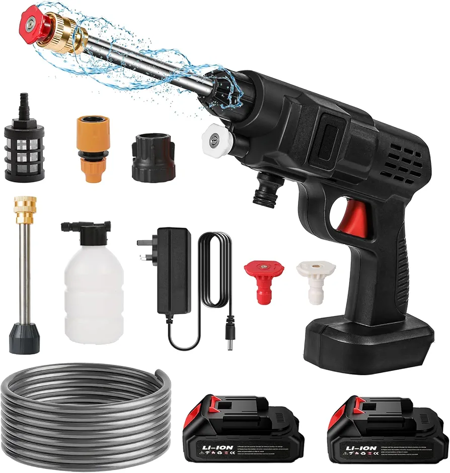 Read more about the article Cordless Pressure Washer, 21V/50 Bar Portable Power Washer with Battery and Rapid Charger,