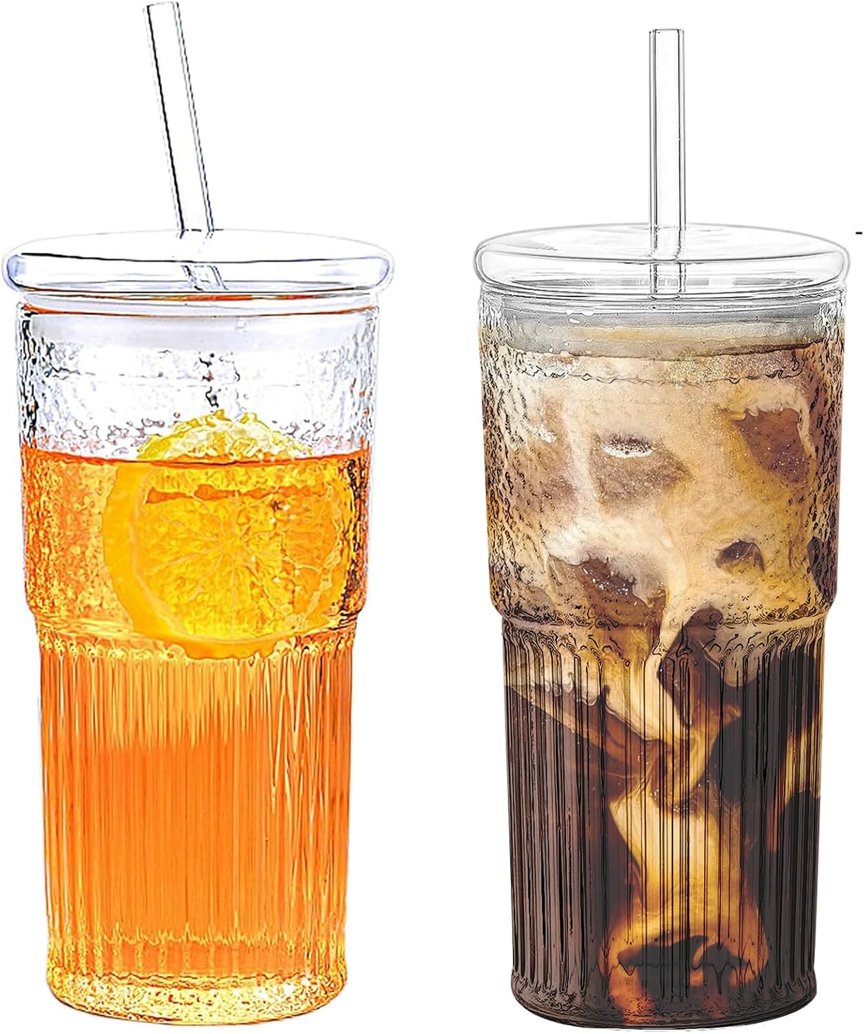 Read more about the article 2PCS Glass Cups with Lids and Glass Straws
