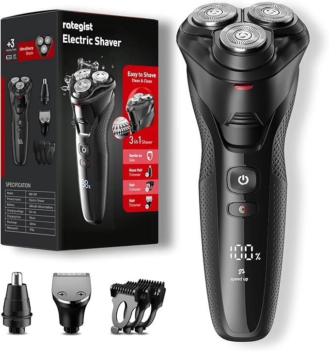 Read more about the article Electric Razor for Men, rategist Rechargeable Shaver, Waterproof Wet Dry Cordless, Adjustable Speeds, with Nose Hair Trimmer