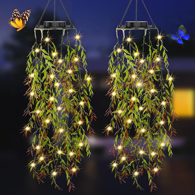Read more about the article Solar Lights for Outdoor, 2 Pack Hanging Artificial Plants Willow Leaf 66 LED String Lights, IP65 Waterproof Artificial Plants, Outdoor Ornaments for Wedding Patio Yard Porch [Energy Class A]