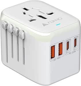 Read more about the article AUNNO Universal Travel Adapter, PD 20W Fast Charging Plug Adapter with 2 USB-C and 2 USB-A Ports, All in One Travel Adapter for Europe
