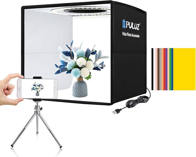 Read more about the article PULUZ Mini Light Box Photography, 25cm Portable Folding Mini Photo Studio Box Tent kit with 112pcs LED Lights CRI ≥97+6 Kinds Double-sided Colors Backgrounds