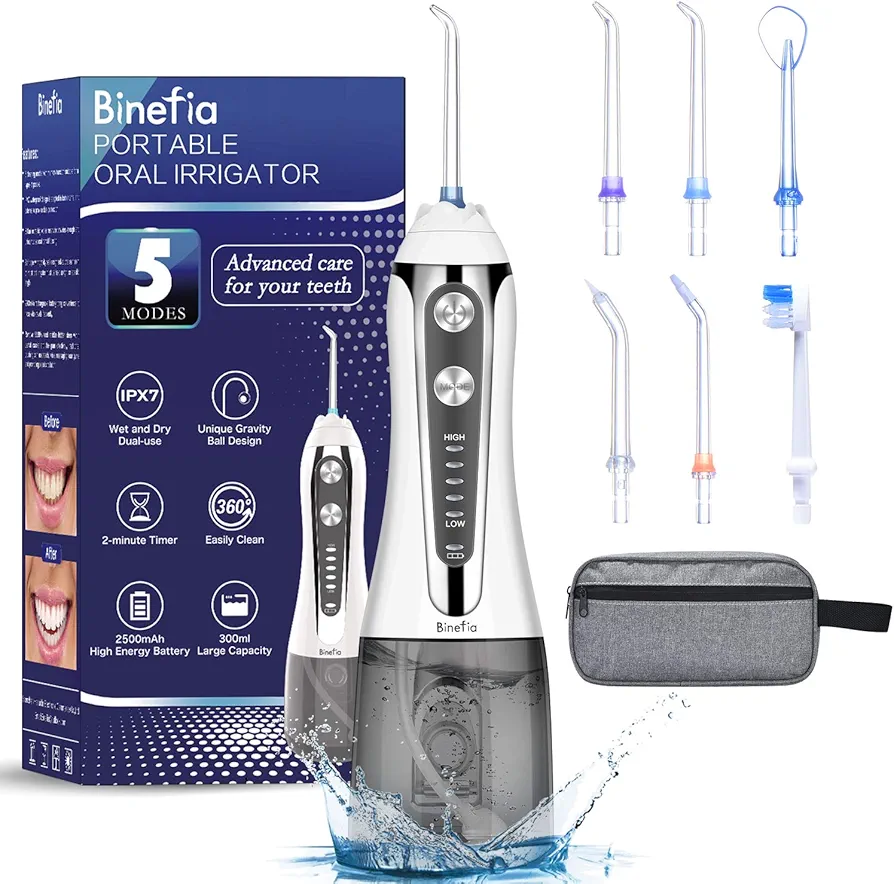 Read more about the article Water Flosser for Teeth Cordless with 5 Modes, Binefia 360° Rotation Oral Irrigator, IPX7 Waterproof, 300ML & 6 Jet Tips Water Jet Teeth Cleaner, USB Rechargeable for 35-