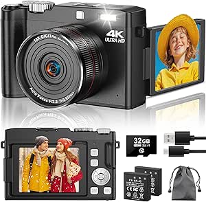 Read more about the article Click to see full view Digital Camera 4K 64MP Autofocus Vlogging Cameras with 32GB Card & Macro Function, 18X Digital
