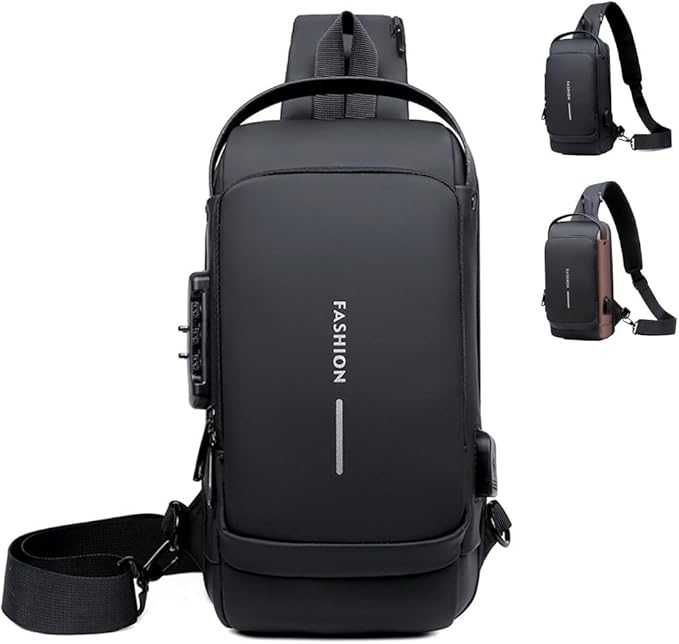 Read more about the article Travel Sling Bag Waterproof Crossbody Bag with Combination Lock Anti-Theft PU Leather Chest Bag with USB Charging Hole Shoulder Backpack Motorcycle Bags Black Brand: PEAGLOB