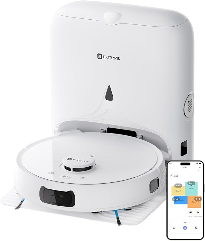 Read more about the article V5 Robot Vacuum and Mop, Self-Emptying Robotic Vacuum Cleaner, 8500Pa Suction, Pet Hair Tangle Cutter, Laser Navigation, Cat Laser, Carpet