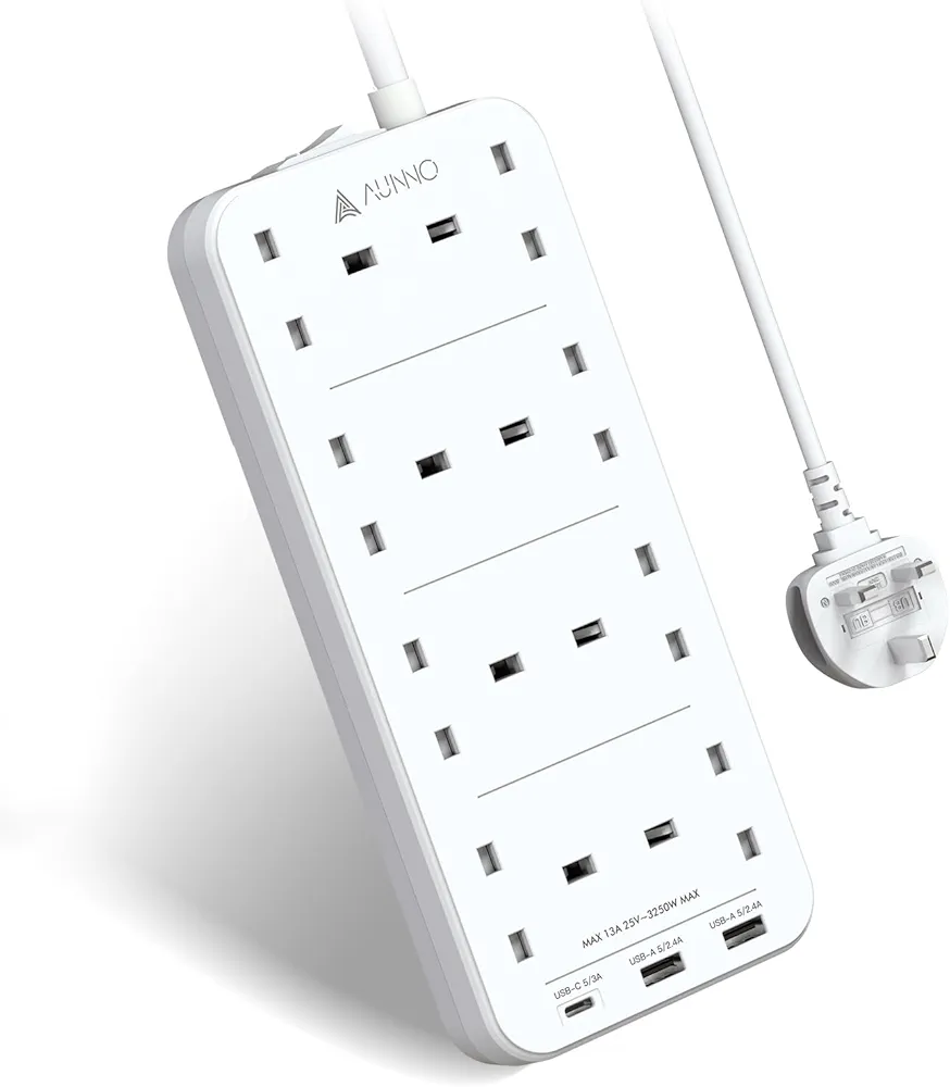 Read more about the article AUNNO Extension Lead with USB Slots, 8 Way Sockets Outlets with 2 USB-A Ports and 1 USB-C Ports, 1.8M Extension Cable with Switch Surge Protected Power Strips, UK Multi Plug Adapter Electrical Cords