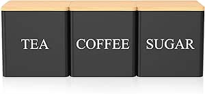 Read more about the article 3Pcs Tea Sugar Coffee Canister Set Metal Storage Jar with Bamboo Airtight Lids Space