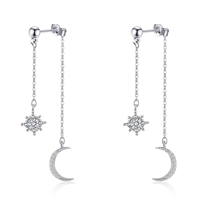 Read more about the article Silver Moon Star Drop Earrings for Women