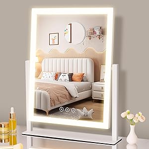 Read more about the article Lighted Makeup Mirror, Hollywood Vanity Mirror with Lights, Three Color Lighting Modes, and 5X Magnification Mirror, Smart Touch Control, 360°Rotation