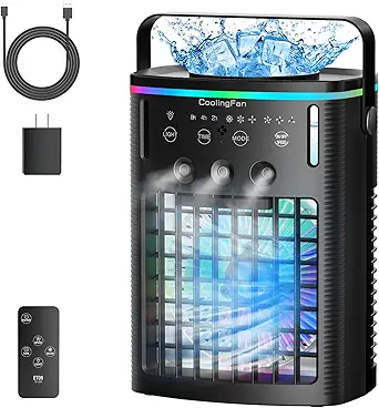 Read more about the article Cooling Fan with Remote Control, 3 Wind Speed & 3 Mist Level & 2-8H Timer & 7 LED Light Evaporative Air Cooler for Home Office Room,