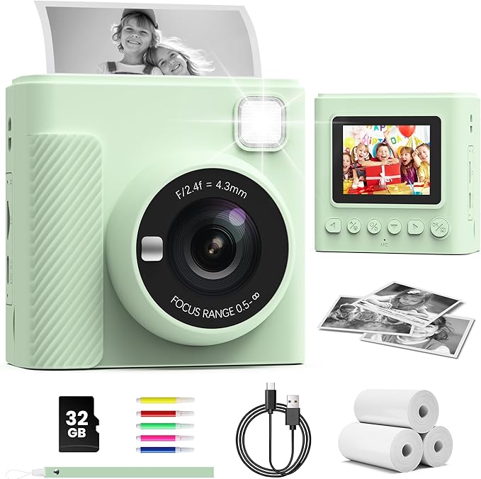 Read more about the article TIATUA Kids Camera Instant Print, 2.4” Instant Camera for Kids with 32G Card & Print Photo Paper, 1080P Video Kids Digital Toy, Christmas Birthday Gifts for Boys Age 3-12 Years Old (Green)