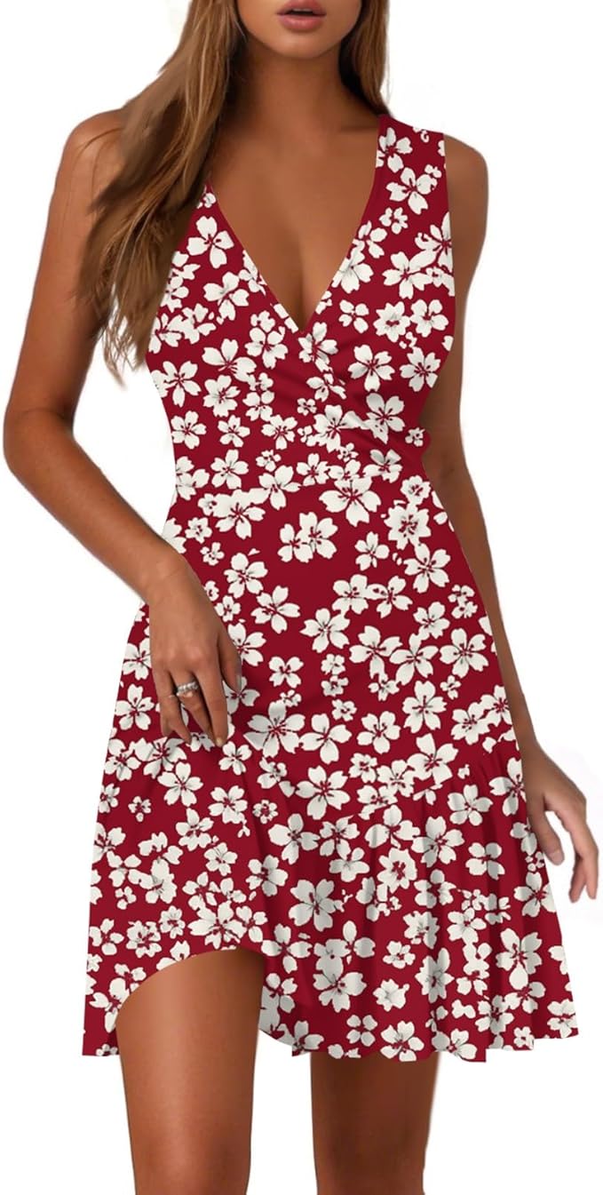 Read more about the article Women’s V Neck Sexy Sleeveless Floral Midi Beach Dress for