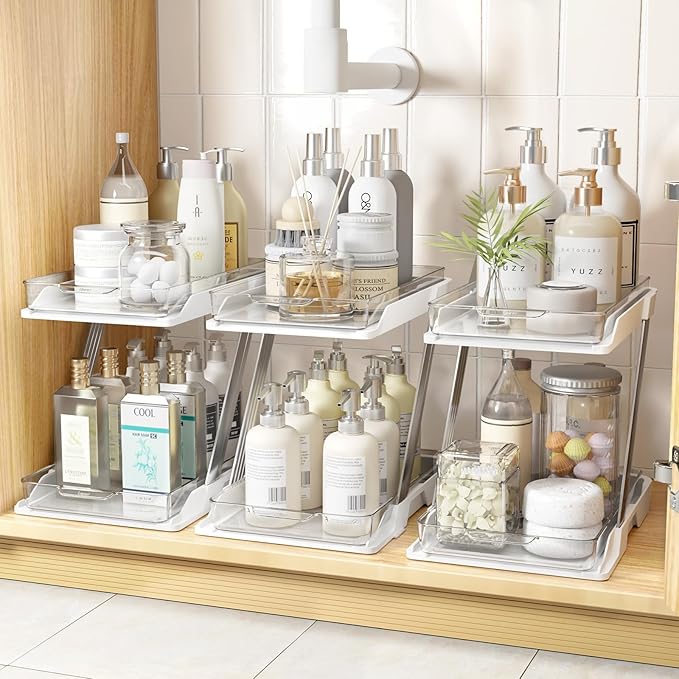 Read more about the article under sink organizer； bathroom cabinet organizer
