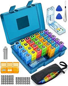 Read more about the article Monthly Pill Organizer 3 Times a Day, FRIWOLE Medicine Box with Portable Weekly Pill Bag, Keychain Pill Case, Pill Cutter and 2 Sticker (Blue, 3 Times a Day)
