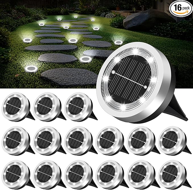 Read more about the article Mini Solar Ground Lights Outdoor 16 Pack Waterproof Upgraded Anti-Rust Solar Flat Garden Lights