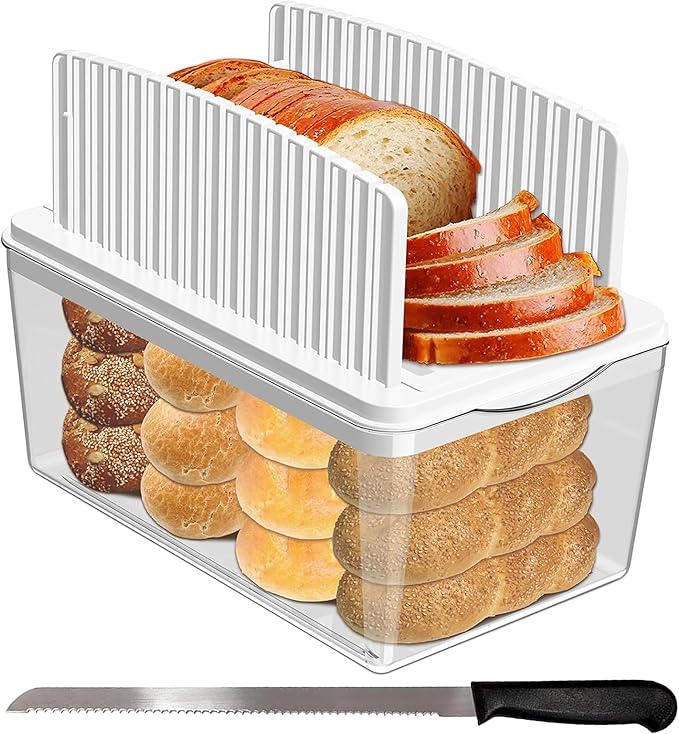 Read more about the article Fanobeyaz Bread Slicer with Bread Knife & Crumb Storage Tray, Adjustable Width Slicing & Foldable Compact Cutting Guide Bread Slicing
