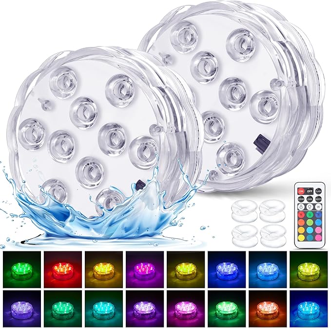 Read more about the article YiaMia Hot Tub Lights – 2-Pack RGB Color Battery-Powered LED Pool Lights with Remote Control and Suction Cup for Ponds, Decoration, Parties, Spas, Aquariums
