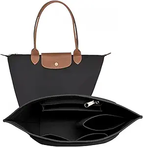 Read more about the article Felt Purse Organizer Insert for Longchamp Le Pliage L Handbag Insert (Large, Black
