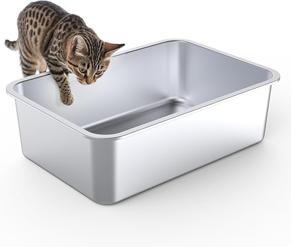 Read more about the article Stainless Steel Open Cat Litter Tray, Odour-Free, Stain-Free Cat Litter Tray for Small and Large Cats, Cat Resistant