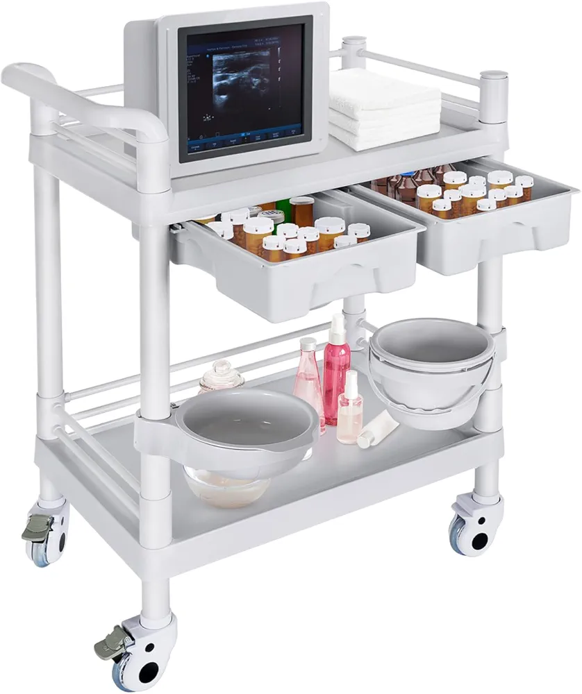 Read more about the article Medical Mobile Trolley Cart 2-Shelf 220 LBS Max Load Rolling Utility Cart Heavy Duty Beauty Salon Storage Cart