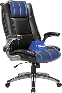 Read more about the article Leather Office Chair [136 kg] – Executive Chair with Padded Flip-Up Arms, Adjustable Tilt Lock & Extra Wide Seat (58 cm), Ergonomic Office