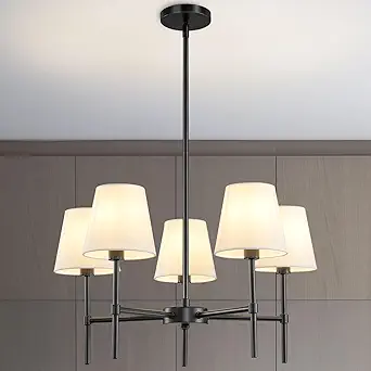 Read more about the article Dining Room Chandeliers Light – 5-Light Black Modern Chandeliers Light Fixtures with White Fabric Shade