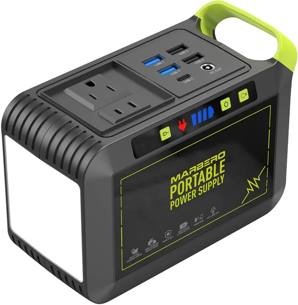 Read more about the article MARBERO Portable Power Station 88Wh Camping Lithium Battery Solar Generator Fast Charging with AC Outlet 120W Peak Power