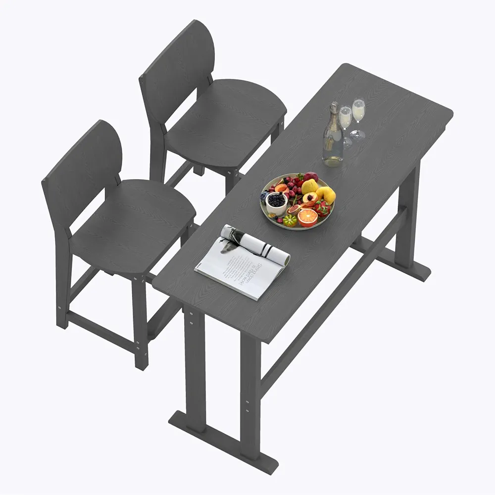 Read more about the article 3-Piece Outdoor Patio Bar Table and Chairs Set, All-Weather HDPE High Top Table with 2 Armless Bar Stools, HDPE Bar Furniture Set for Outside, Poolside