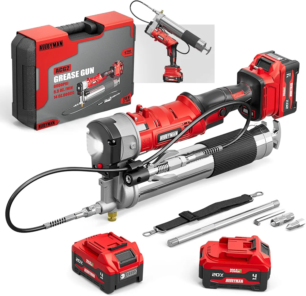 Read more about the article Alloyman 2-in-1 Grease Gun: High-Efficiency 5.3 oz/min,6000-12,000 PSI Electric Grease Gun Kit with 2 * 4.0AH