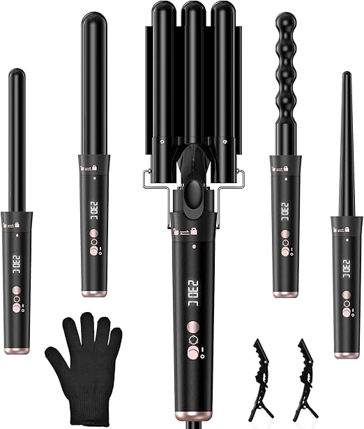 Read more about the article Onftrym 5-in-1 Curling Iron Set, 9-32 mm Ceramic Curlers with HD Display and Adjustable Temperature,