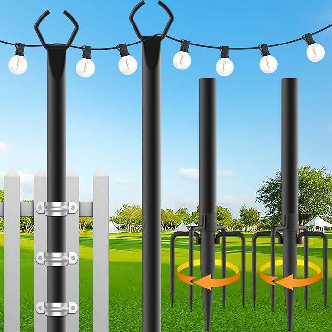 Read more about the article Orifesio 2 Pack String Light Poles, 10FT Metal Poles with Fork for Outdoor String Lights, Heavy Duty Lighting Stand