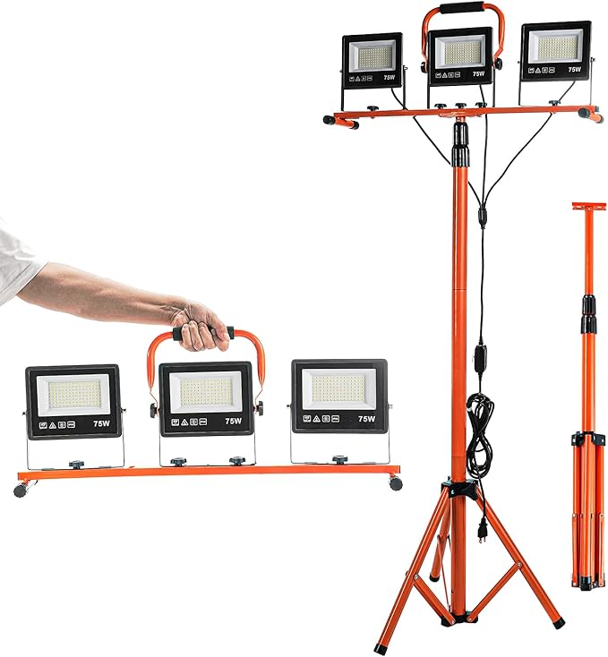 Read more about the article ETOOLAB LED Construction Spotlight with Tripod | 225 W (3 x 75 W) Spotlight | 30000 LM | Work Light 5 m Construction Light