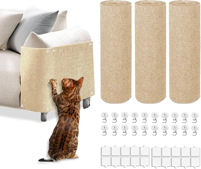 Read more about the article Cat Scratch Mat, 3PCS 39.4″x11.9″ DIY Trimmable Self-Adhesive Cats Scratching Mat, Couch Protector