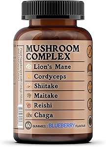 Read more about the article Mushroom Complex 60 Gummies, Lion’s Mane, Cordyceps, Shiitake, Maitake, Reishi, Chaga with Ginkgo Biloba and Elderburry Extract, Sugar Free