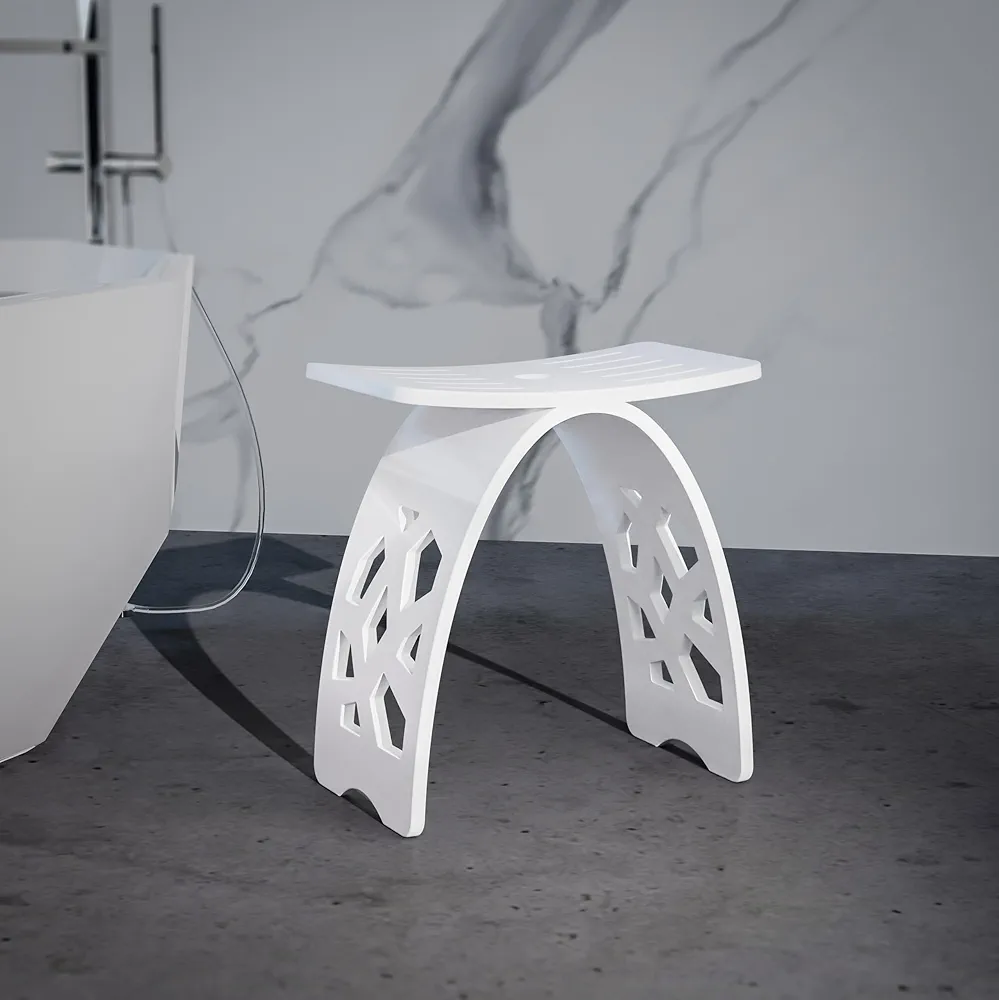 Read more about the article Porcelain White Acrylic Shower Stool for Inside Shower, Modern Waterproof Bathroom Chair with Water Leaking Hole