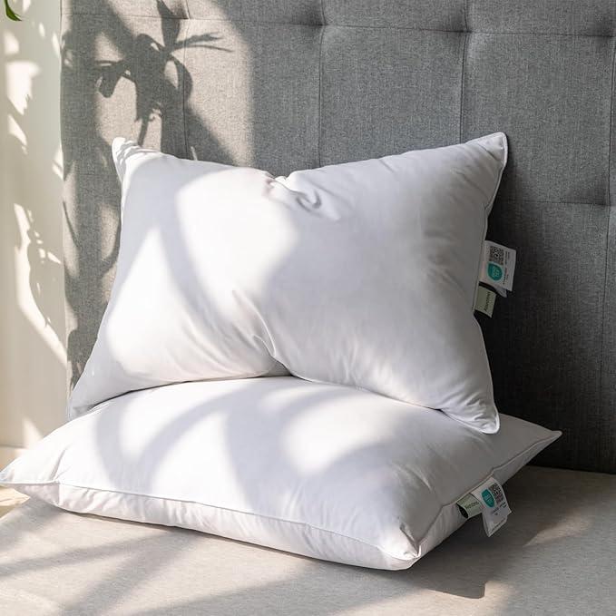 Read more about the article Alanzimo Goose Feathers Down Pillows Standard/Queen Size Set of 2, Luxury Soft Feather Down Pillow for Sleeping,