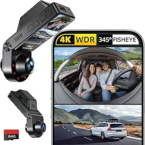 Read more about the article 4K Dash Cam Front and Inside, 360 Camera for Car 2-Channel Dashcam 160°+185° Ultra Wide Angle, 4K/2.5K