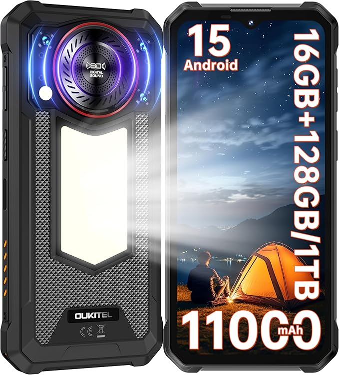Read more about the article OUKITEL WP53S Outdoor Smartphone Android 15-11000mAh Outdoor Mobile Phone Without Contract 16(4 + 12) GB + 128GB/1TB, 6.52 Inch Display 128dB Speaker Construction Site Mobile Phone with Camping Lamp