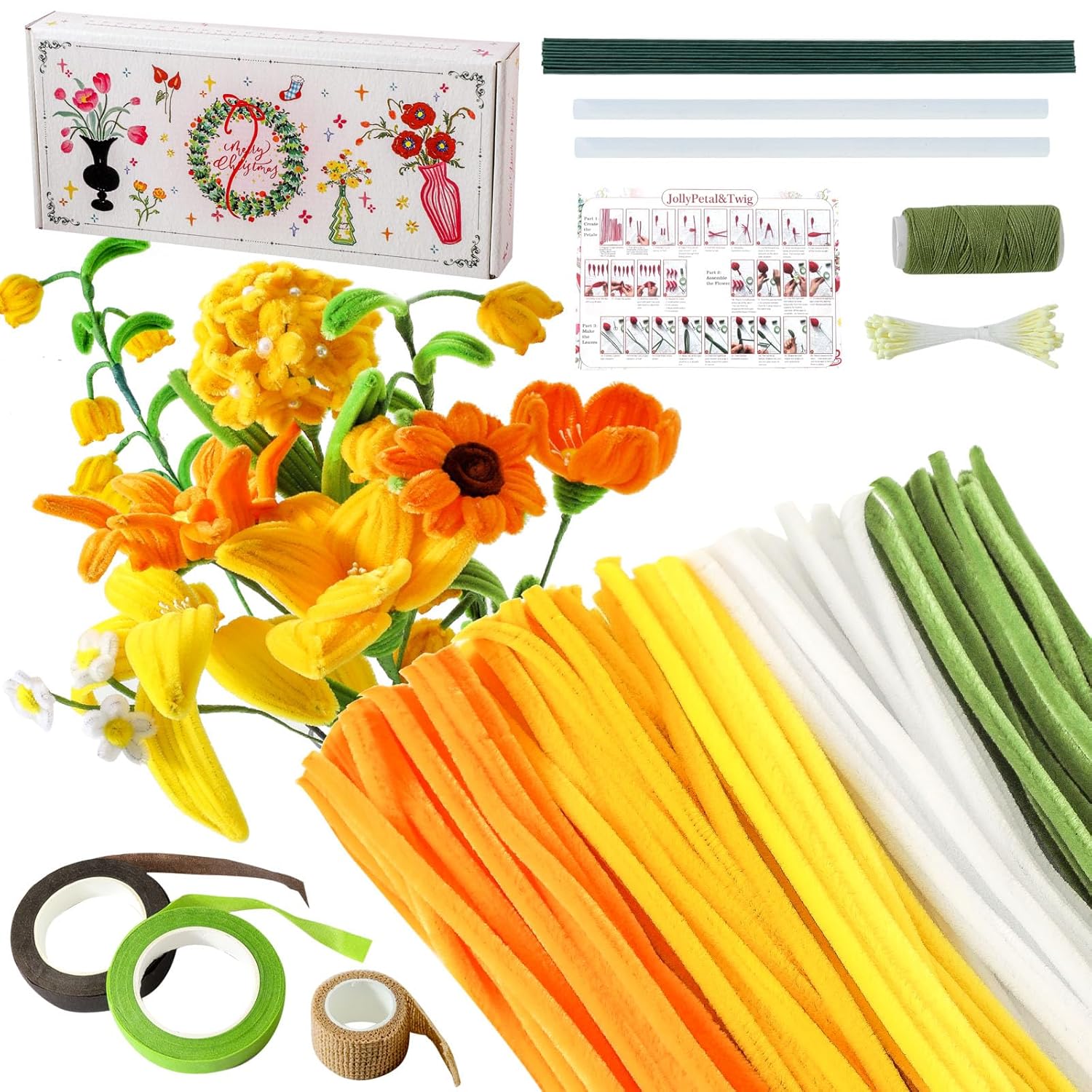 Read more about the article Pipe Cleaners Flowers Kit with Floral Tape for Wedding Gifts Graduation Bouquet JollyPetal&Twig