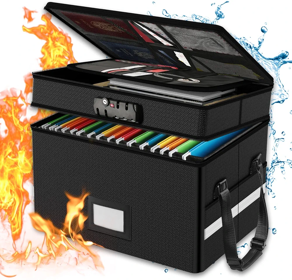 Read more about the article RHM Fireproof Document Box with Lock, 2 Layer Fire Proof File Box for Documents with Handle